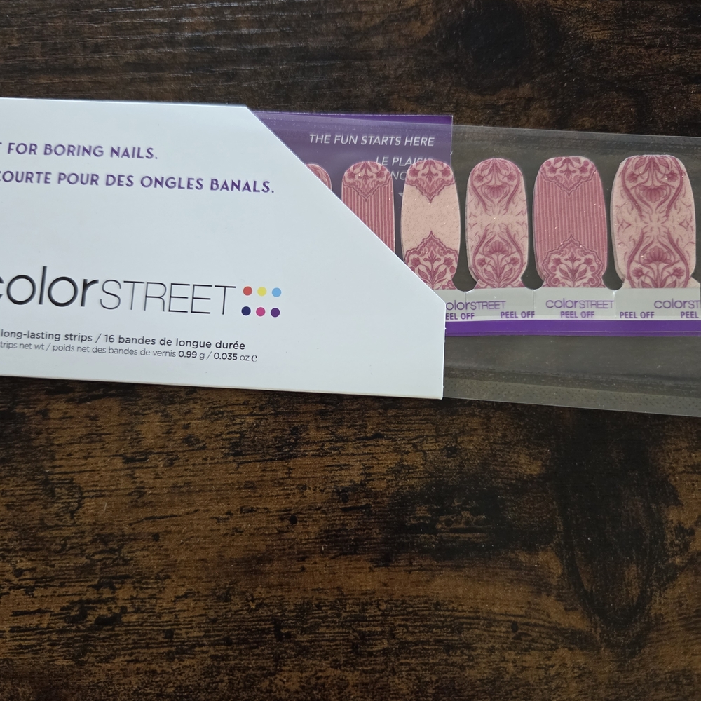 Color Street Pink and Rose Gold Lace Floral Press-On Nail Strips
